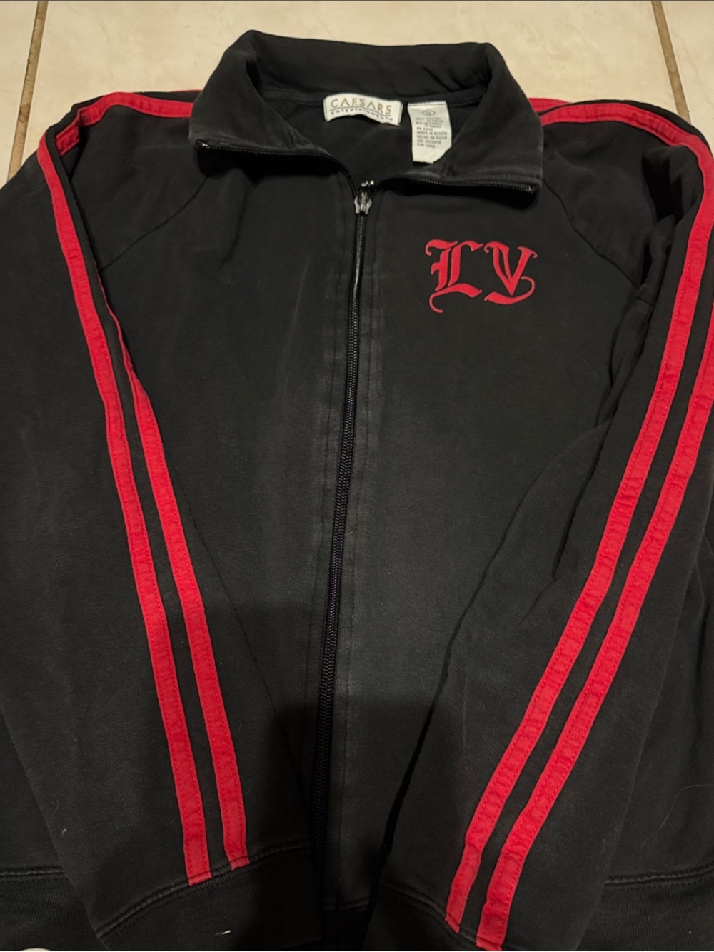Las Vegas Black Zip-Up Jacket with Red Sleeve Stripes